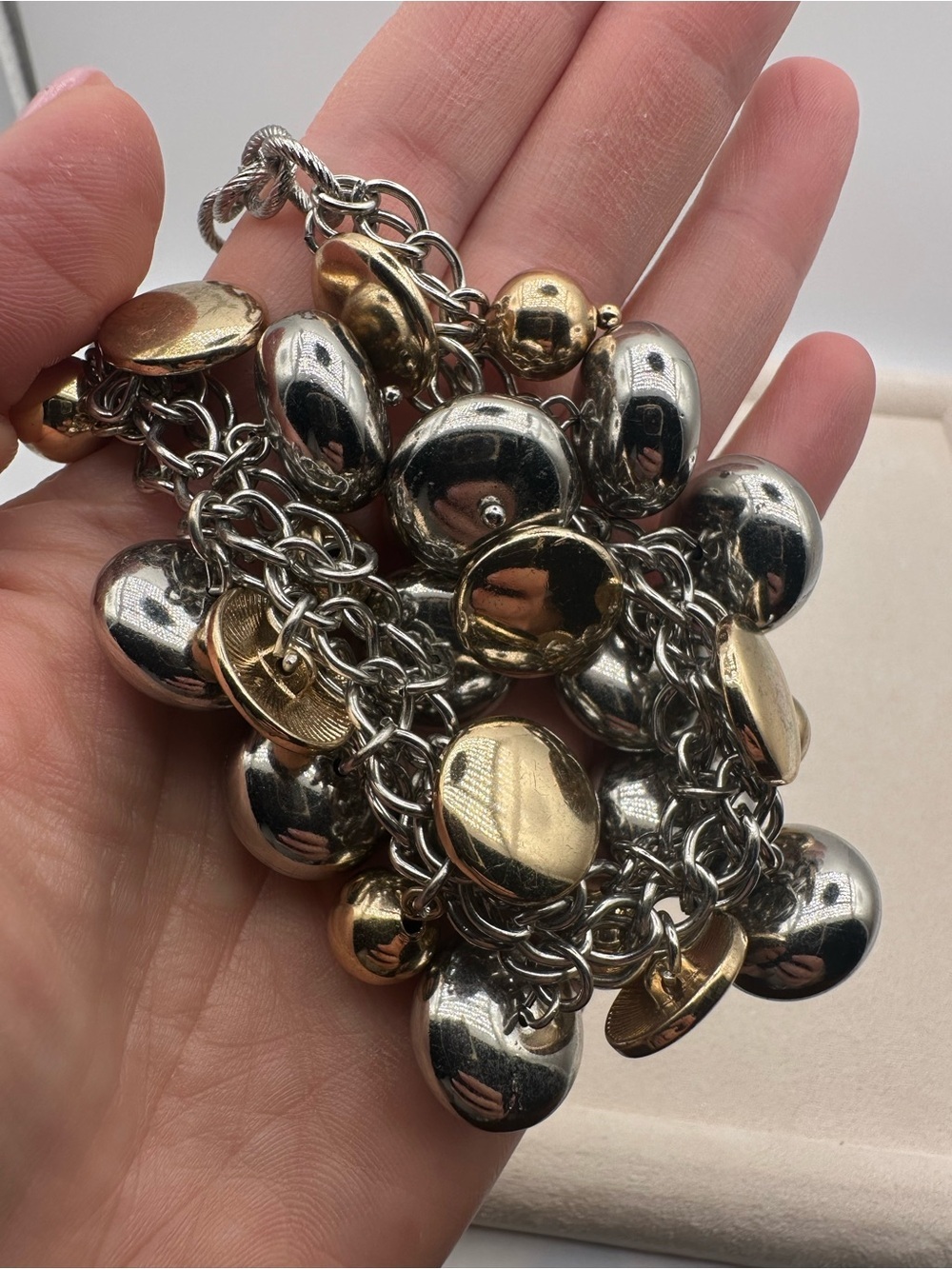 Vintage Silver and Gold Tone Cluster Bib Necklace Mixed Metal Chunky Chain - Picture 4 of 6